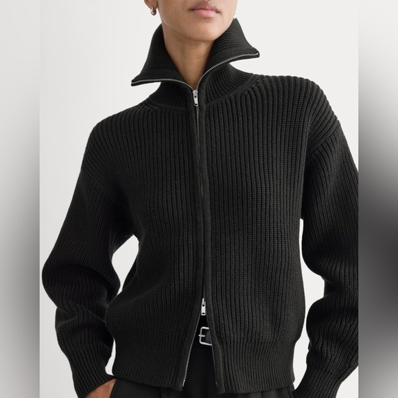 Everlane The Full Zip Sweater in Everyday Cotton in Black, Size Medium - Picture 3 of 10